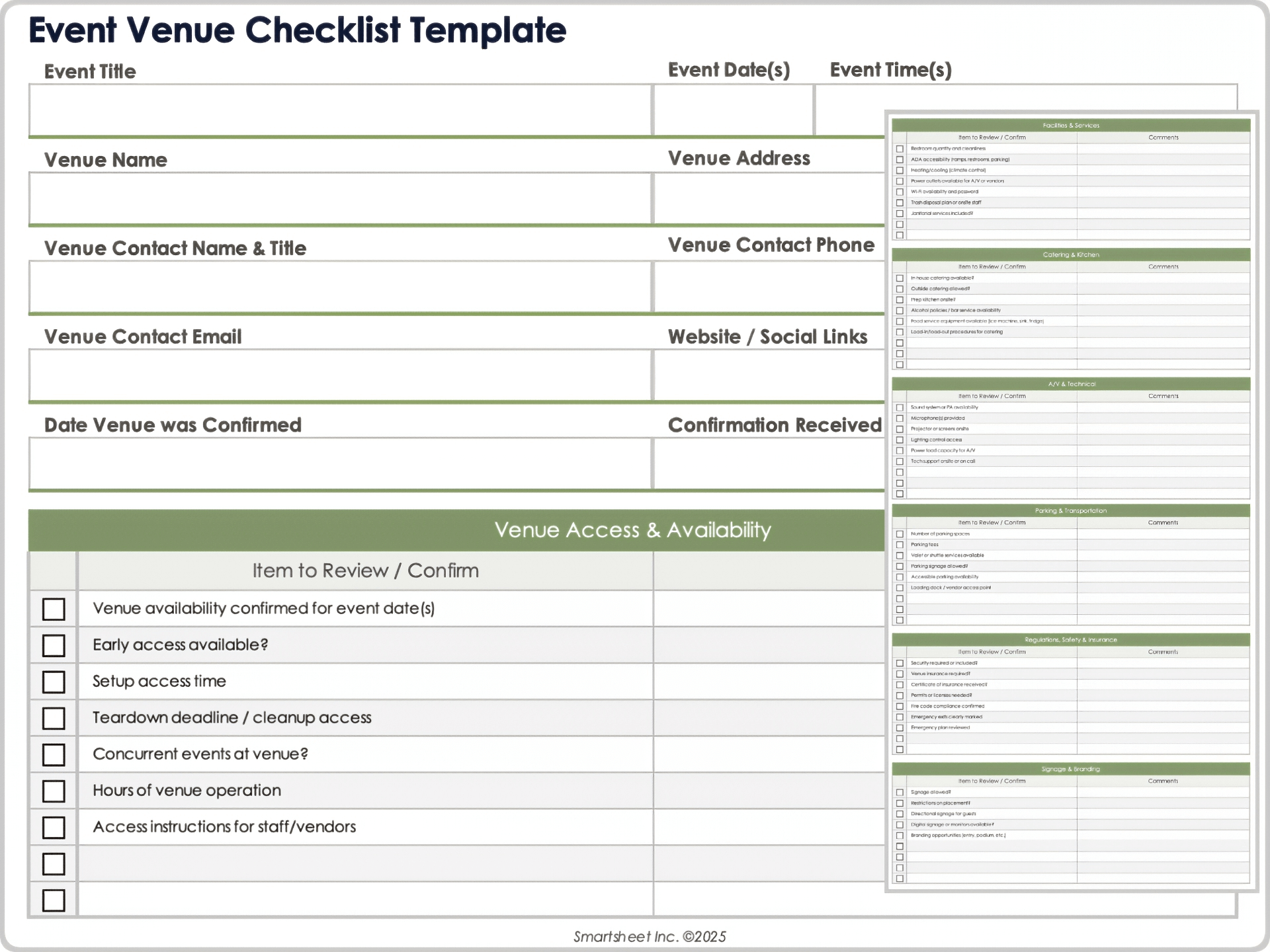 Modèle de liste de contrôle pour le lieu d'un événement 9053