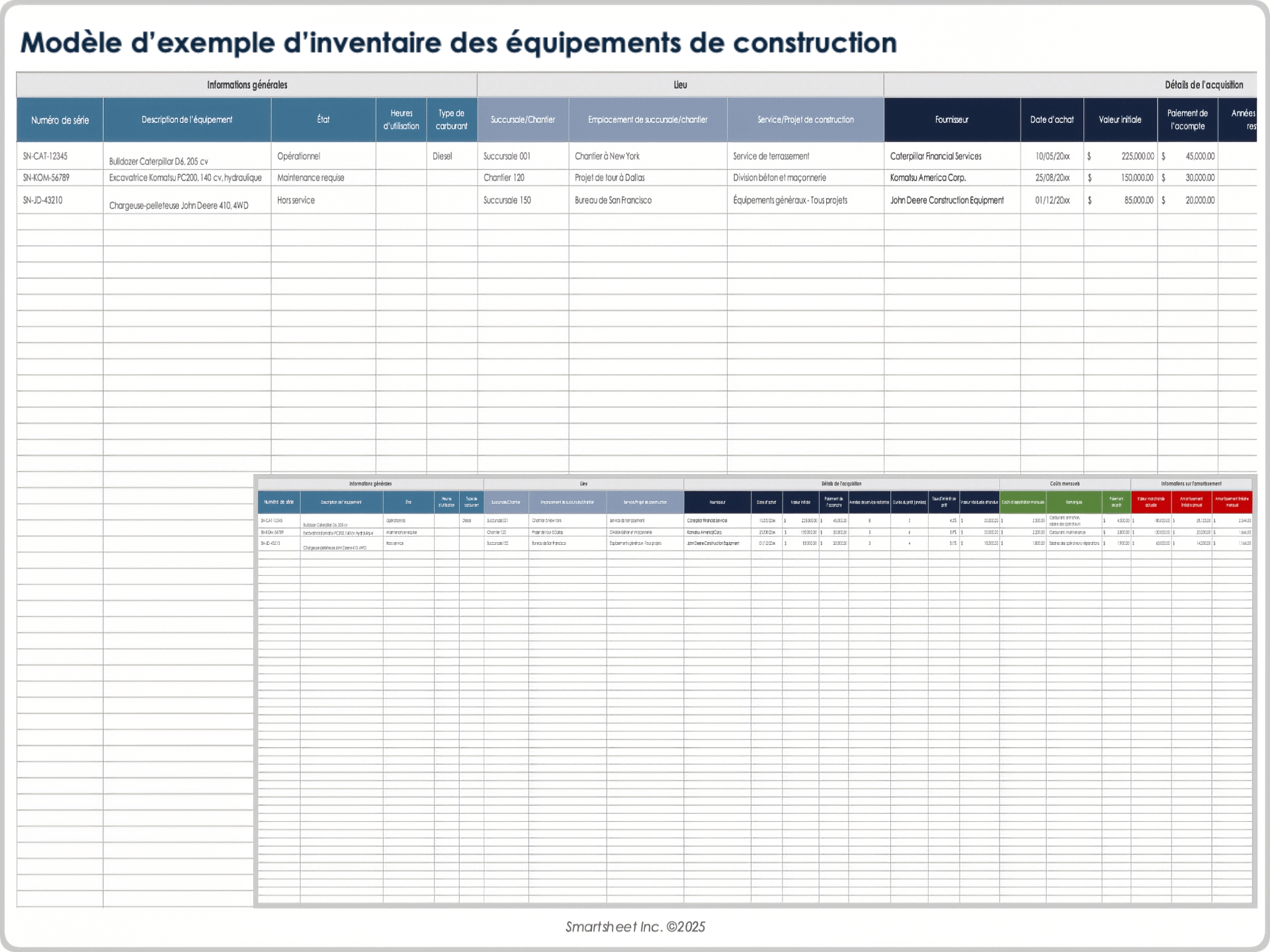 Exemple de modèle d'inventaire d'équipement de construction