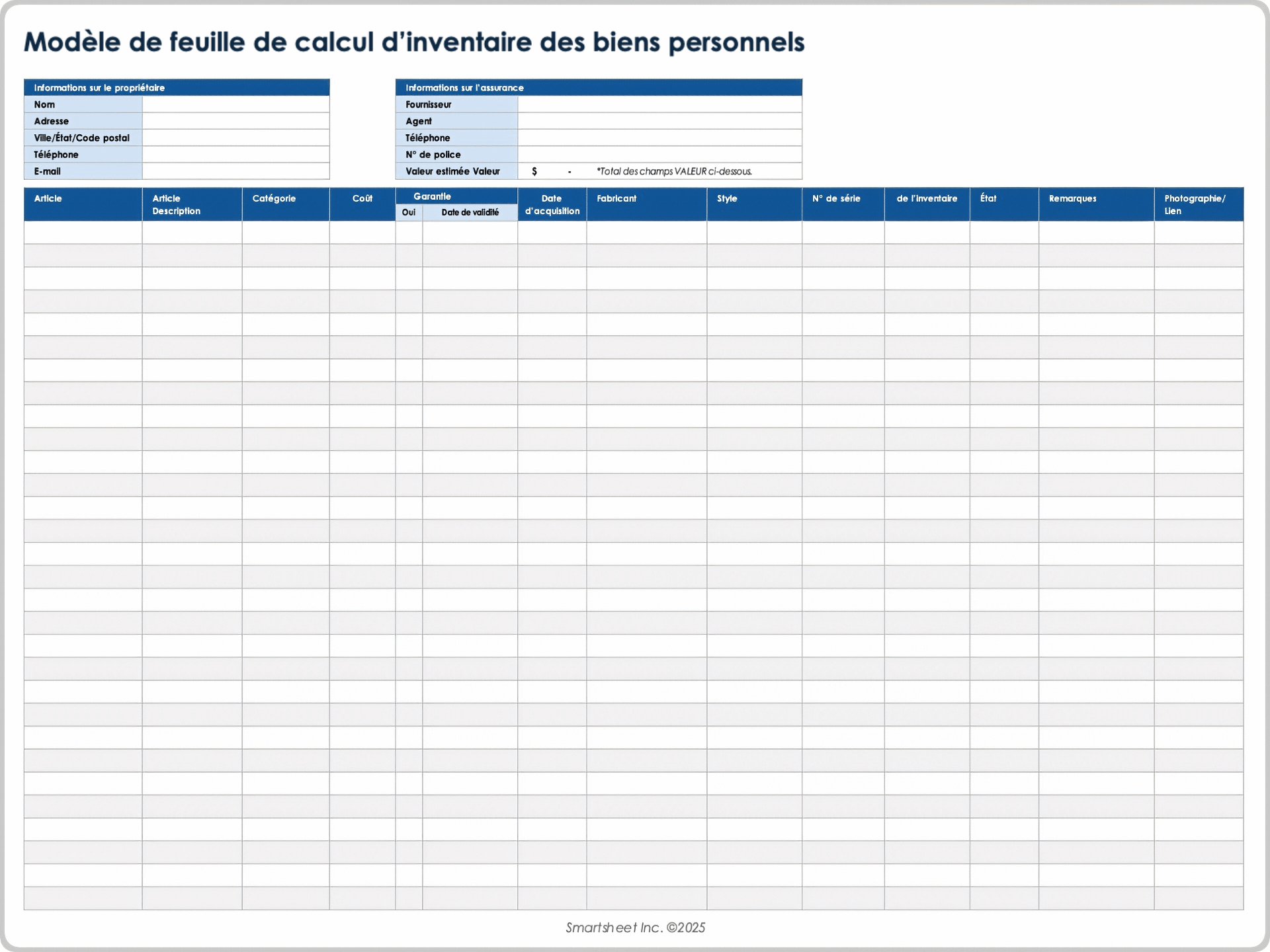  Modèle d'inventaire des biens personnels 