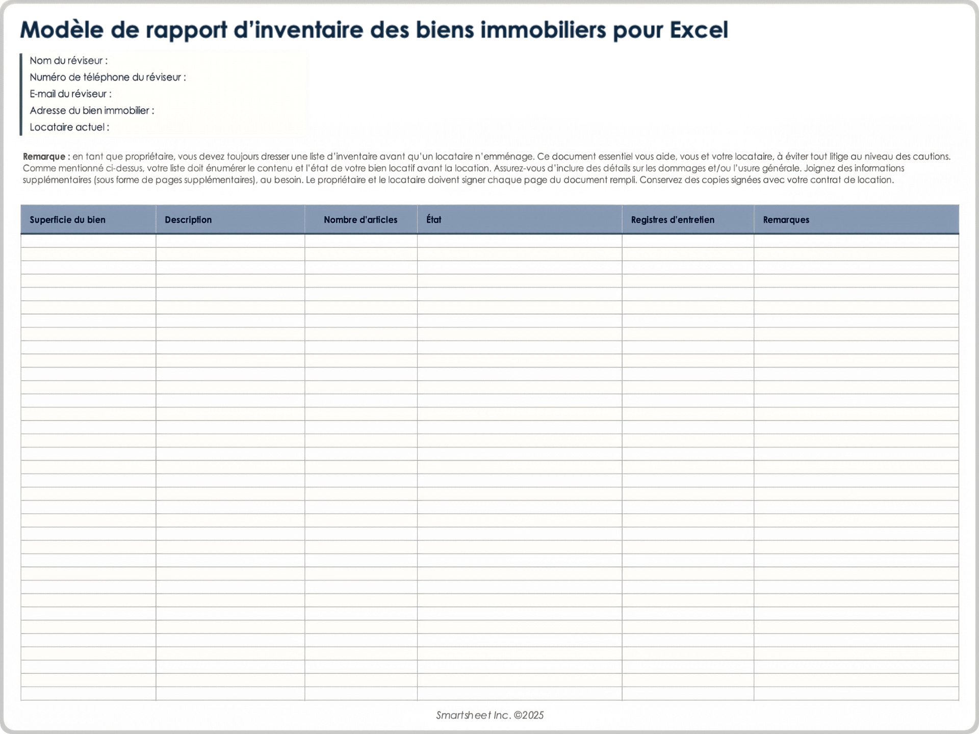  Modèle de rapport d'inventaire des biens