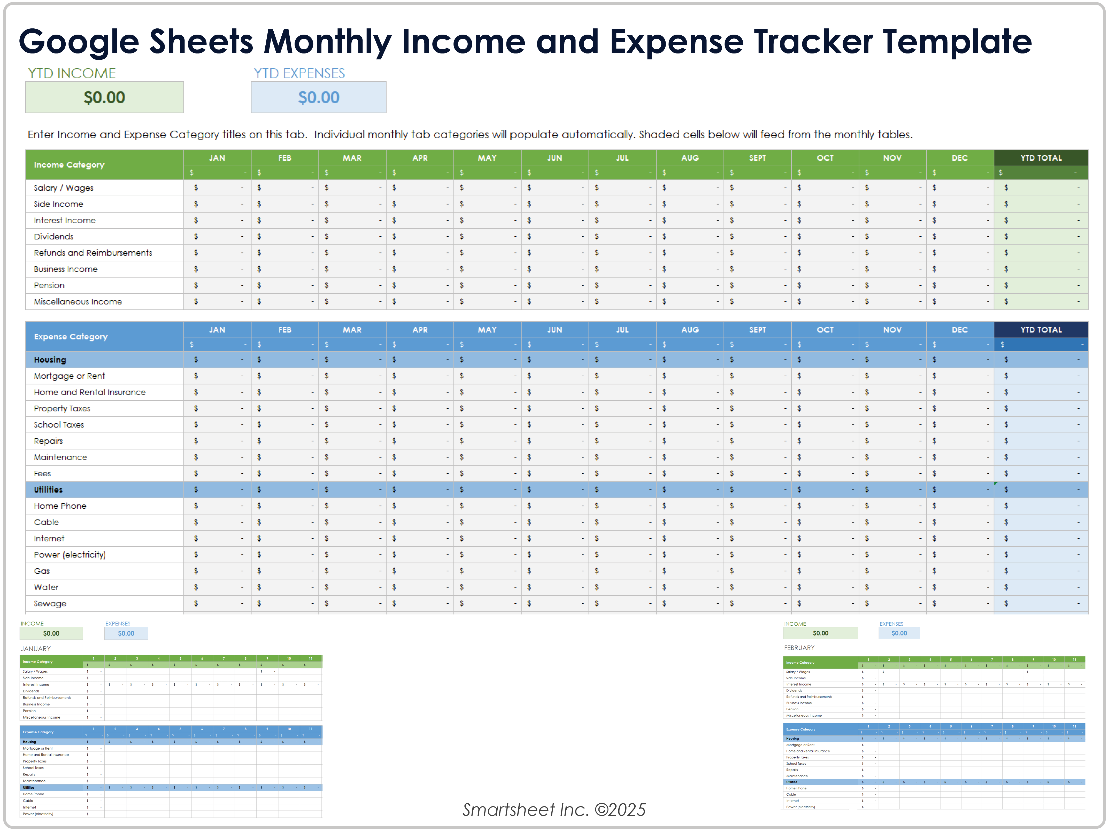 Modèle de suivi des revenus et des dépenses mensuels sur Google Sheets