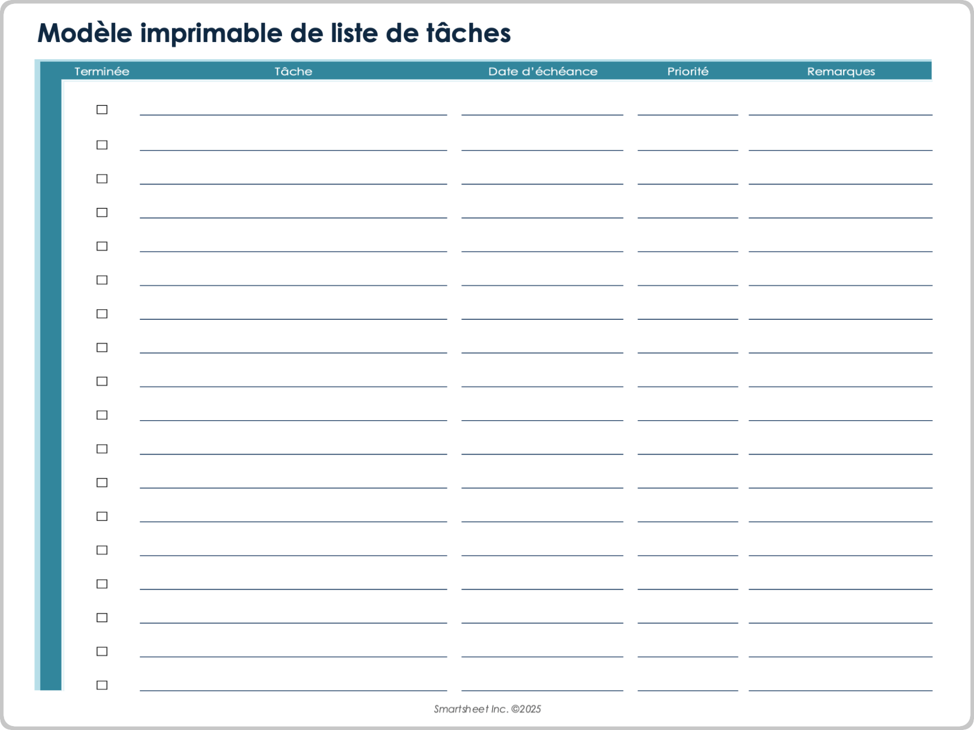 Modèle imprimable de liste de tâches