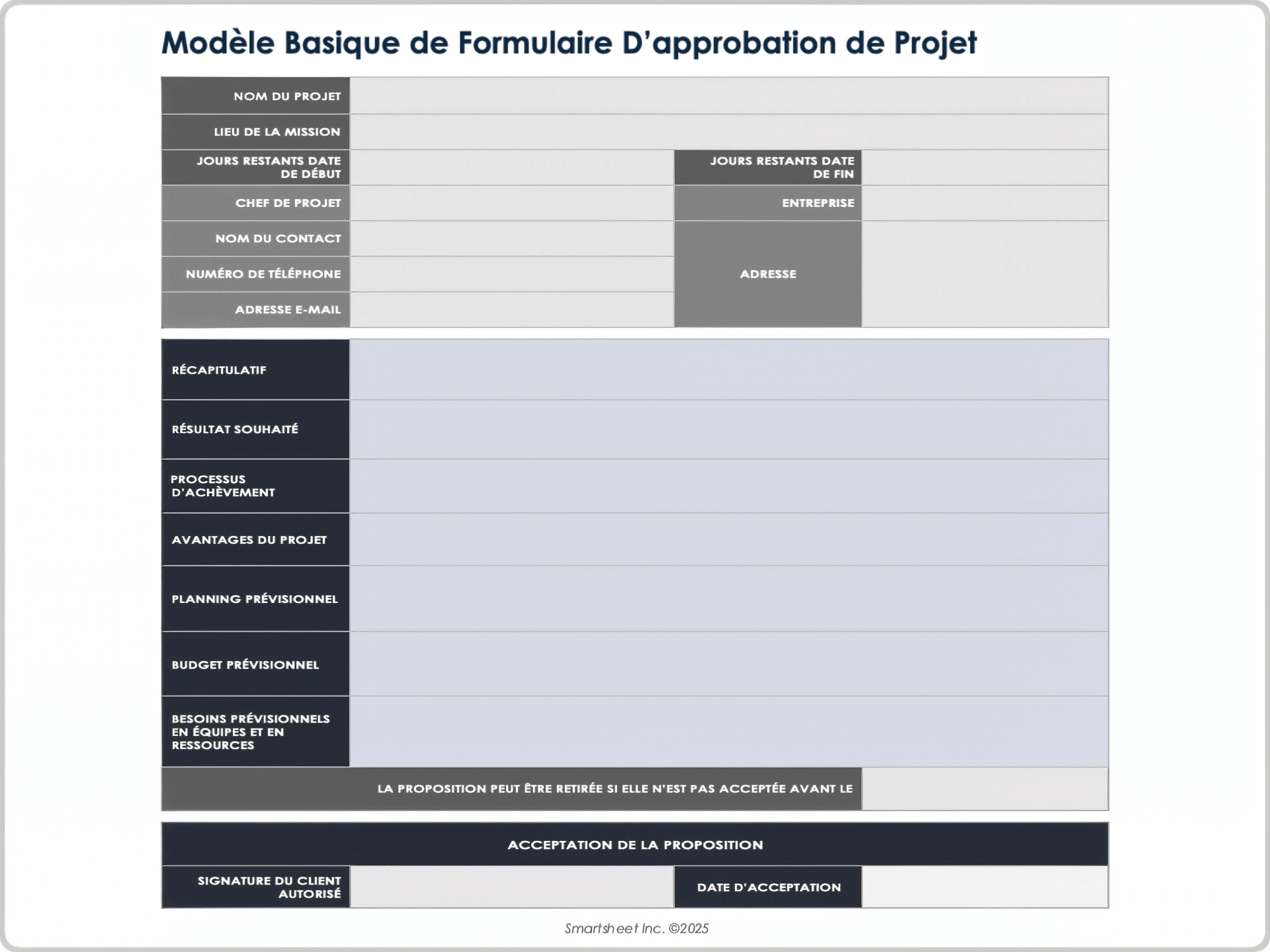 Modèle basique de formulaire d’approbation de projet