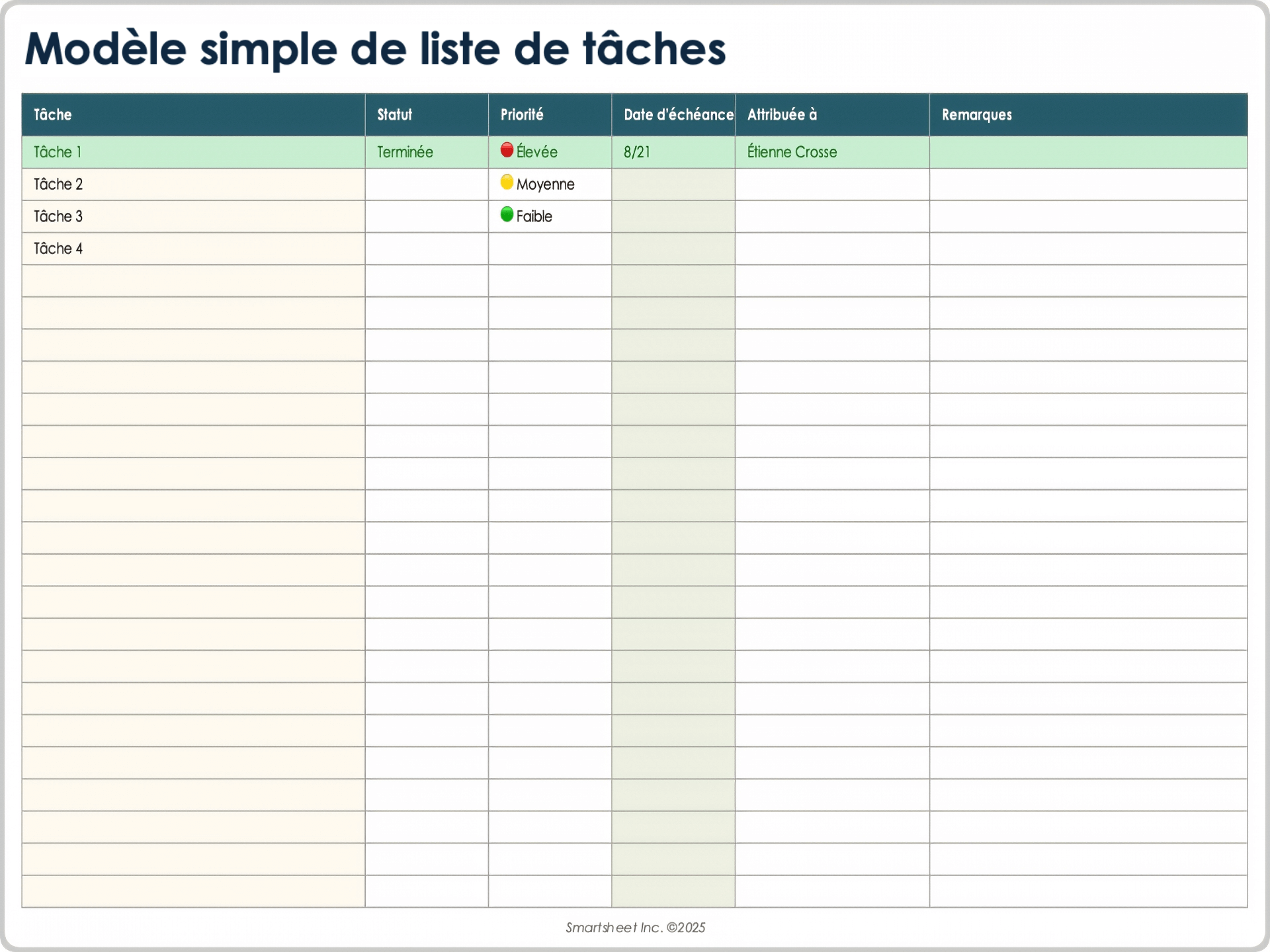 Modèle simple de liste de tâches