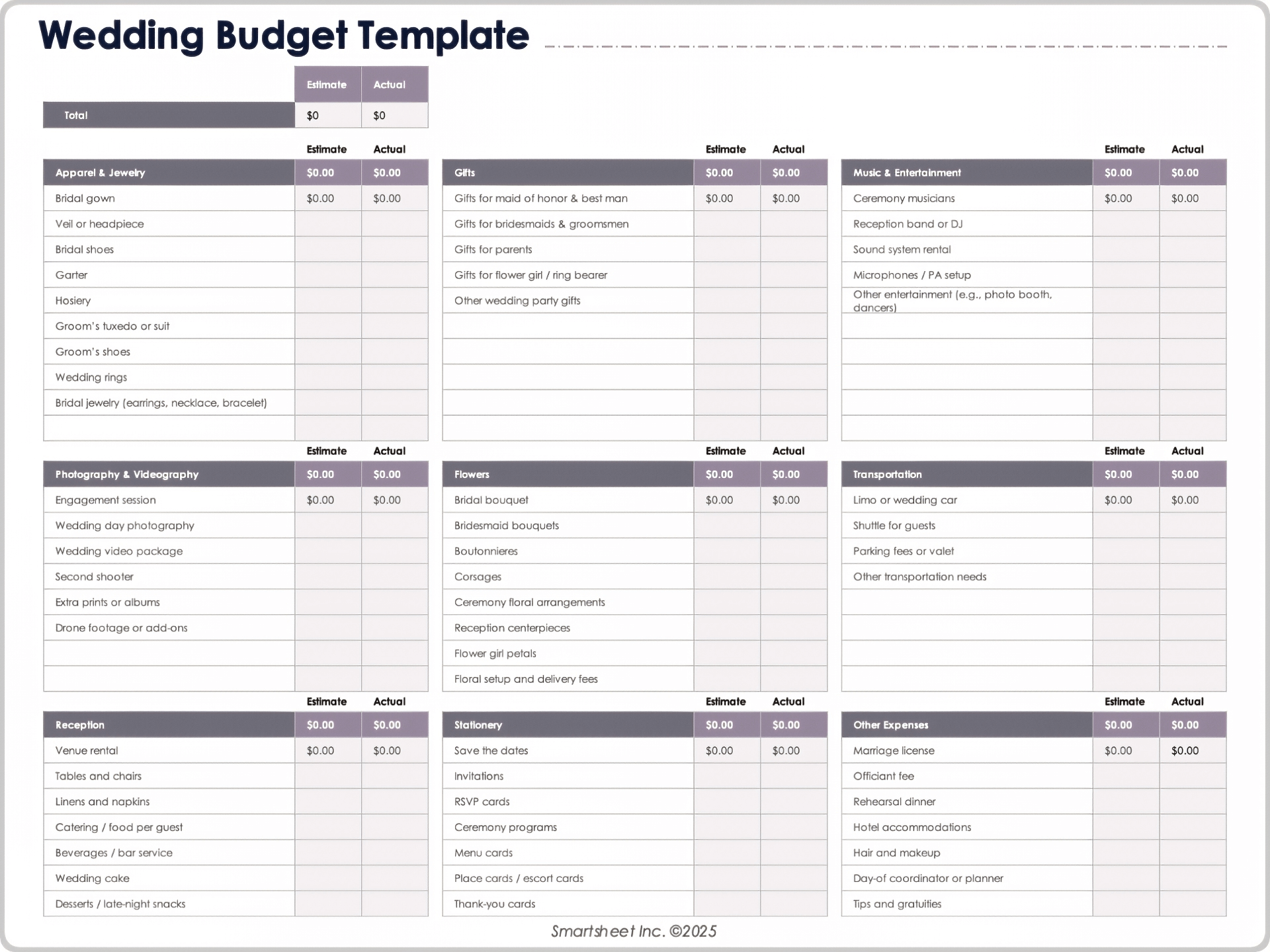 Modèle de budget de mariage 9053