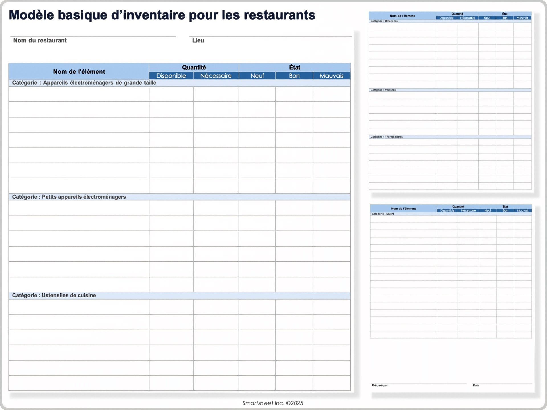 Modèle basique d’inventaire pour les restaurants