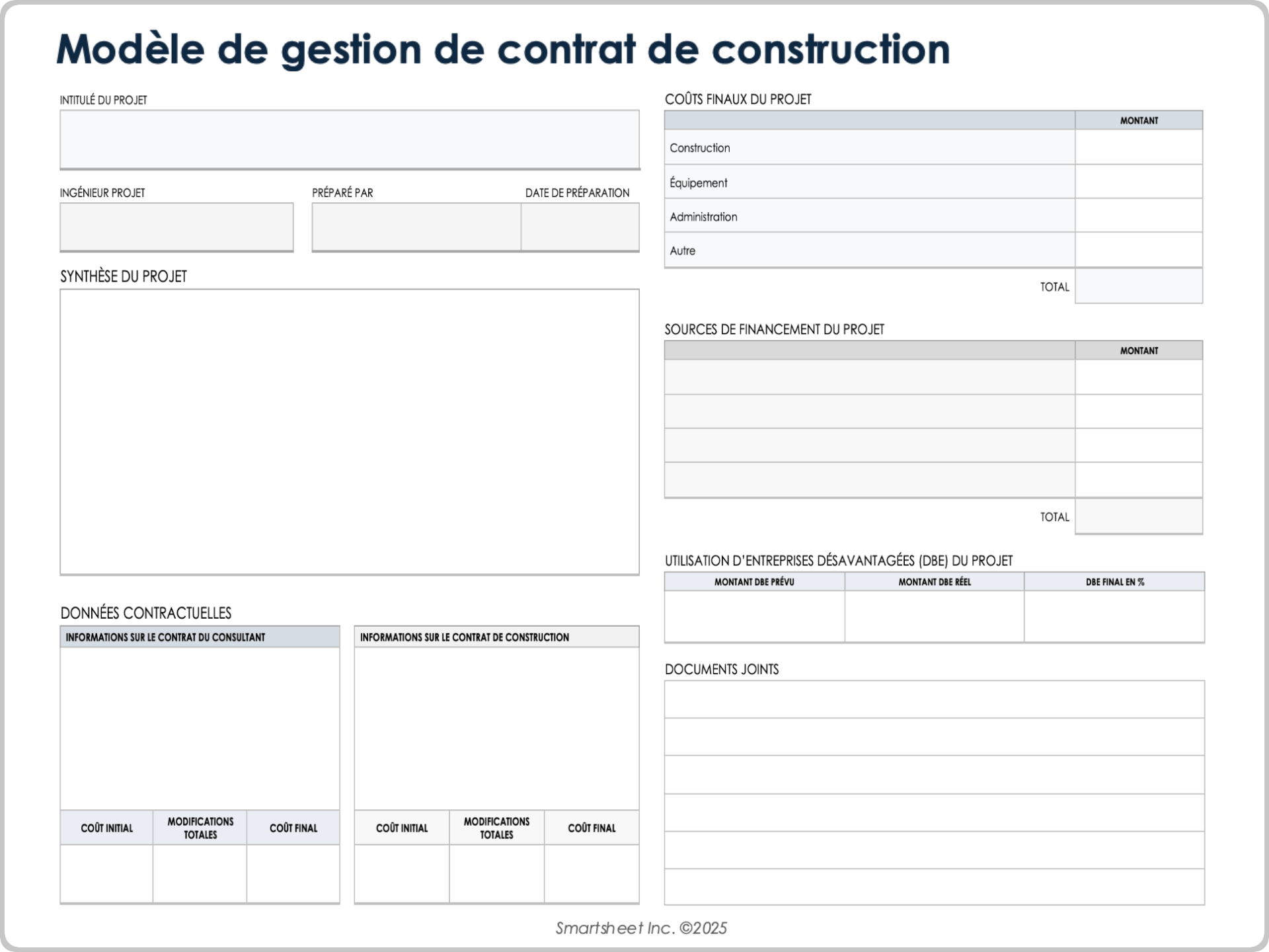 Modèle de gestion des contrats de construction
