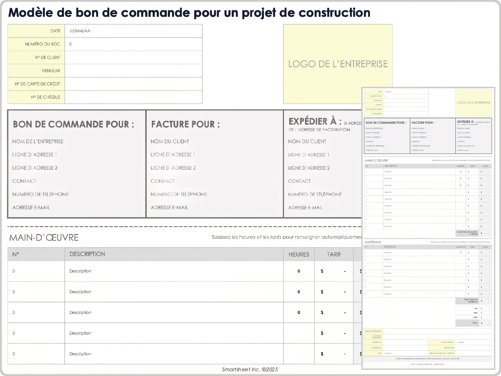 Modèle de bon de commande de construction
