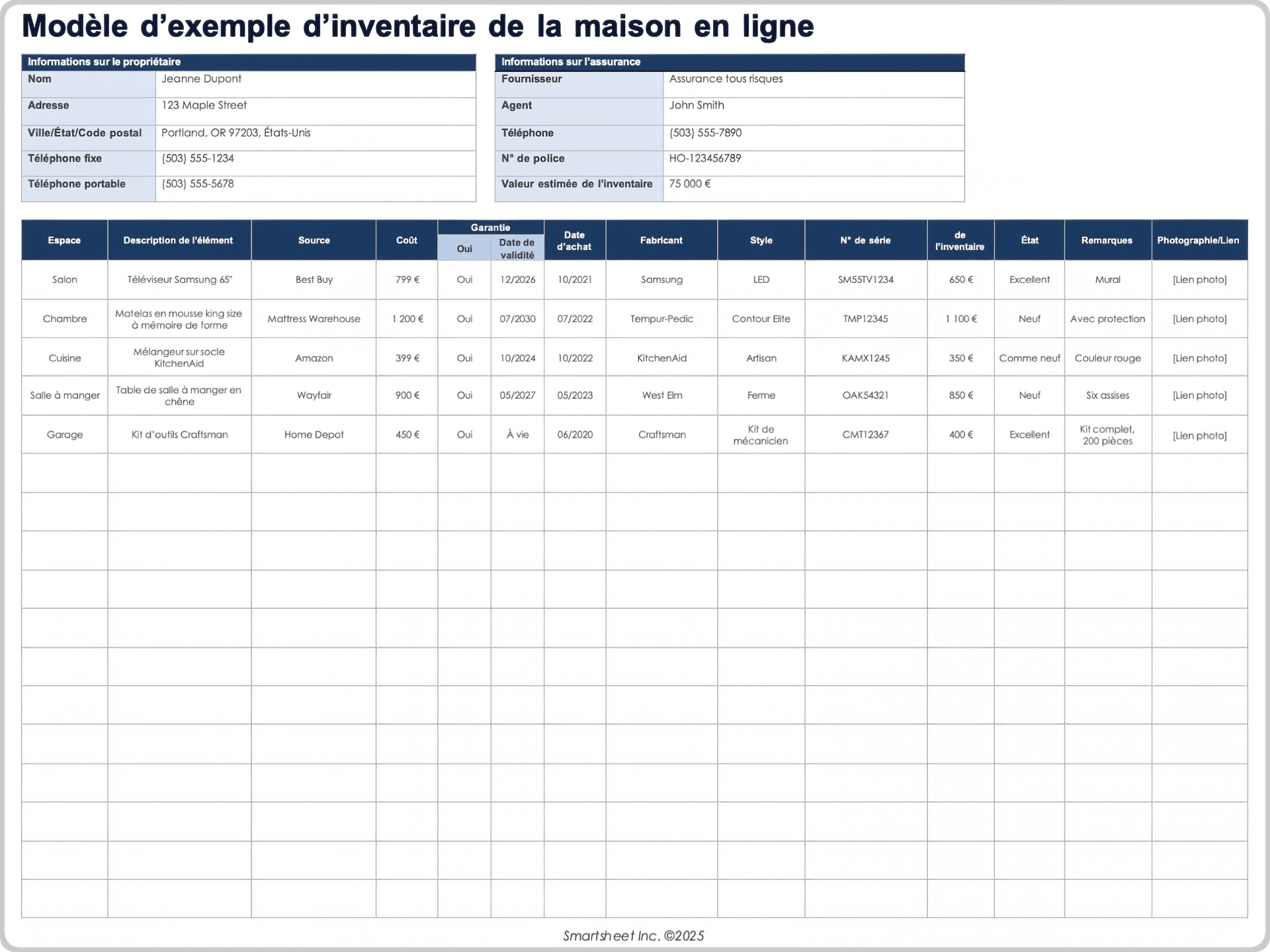 Modèle d’inventaire de la maison en ligne
