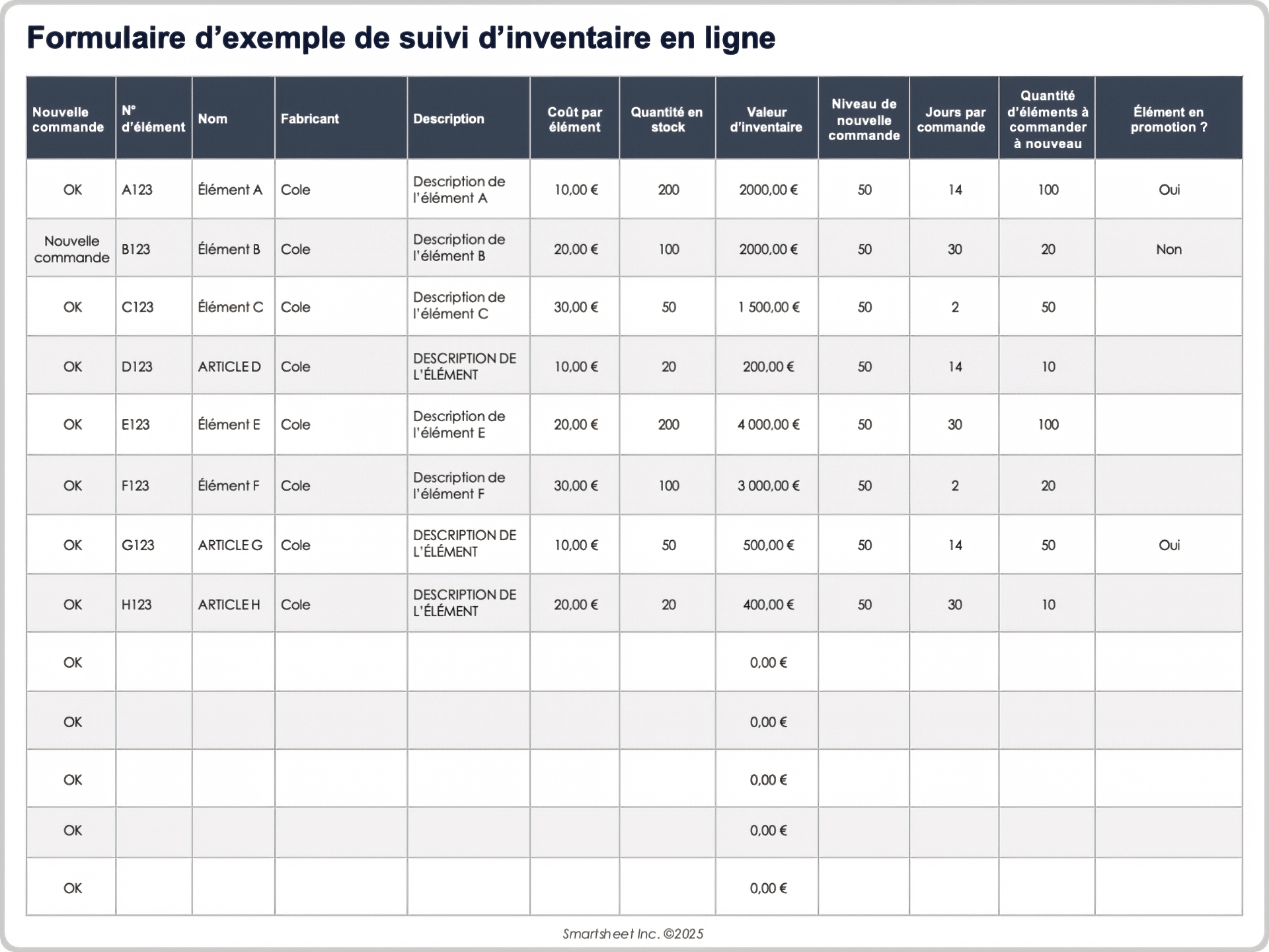 Formulaire de suivi d’inventaire en ligne