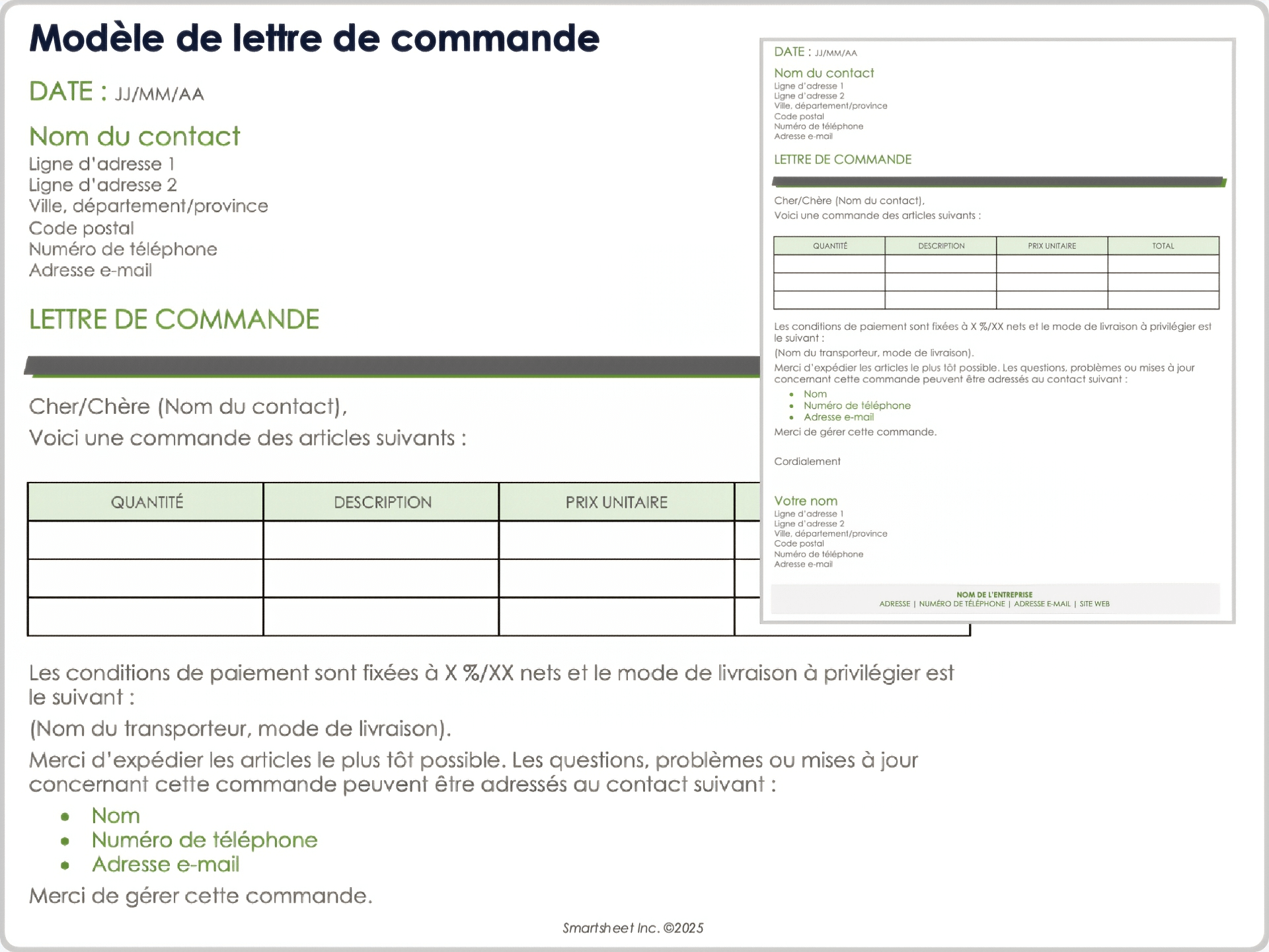 Modèle de lettre de bon de commande