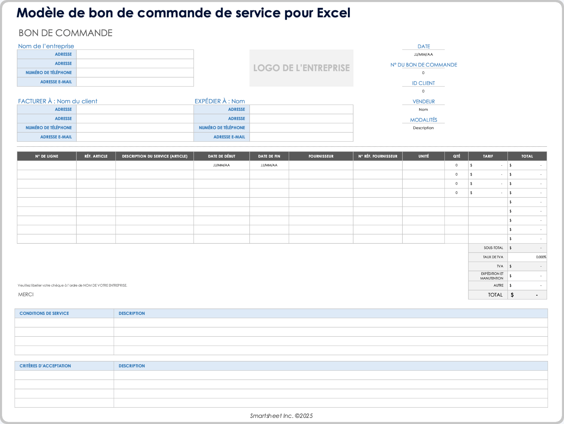 Modèle de bon de commande de service