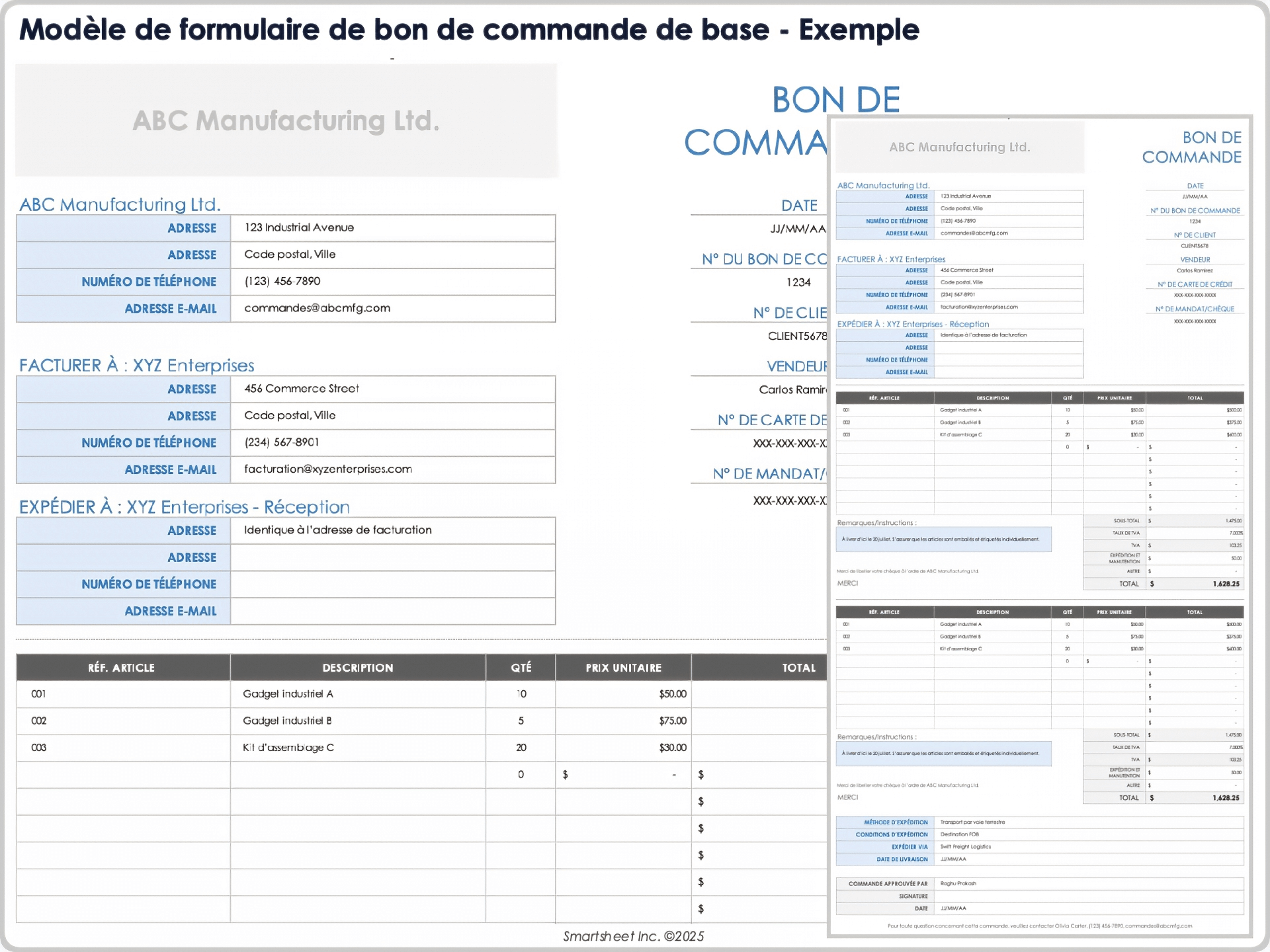 Exemple de modèle de bon de commande de base