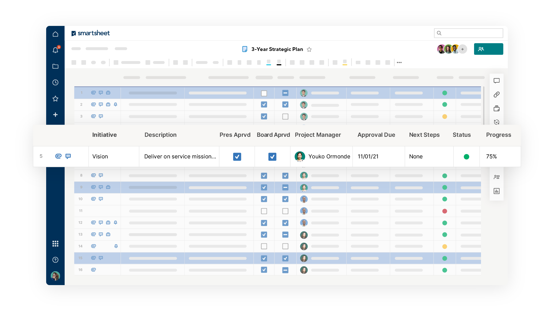 Image of an operations management sheet in Smartsheet