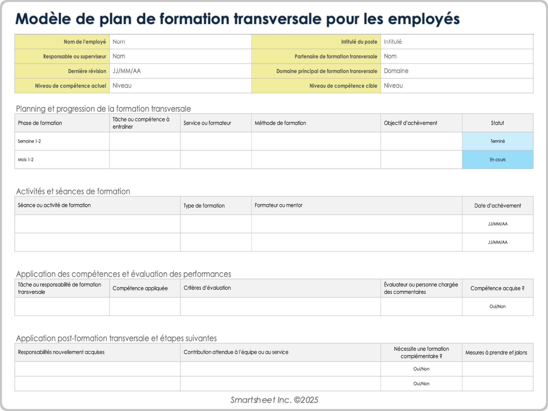 Modèle de plan de formation transversale pour les employés