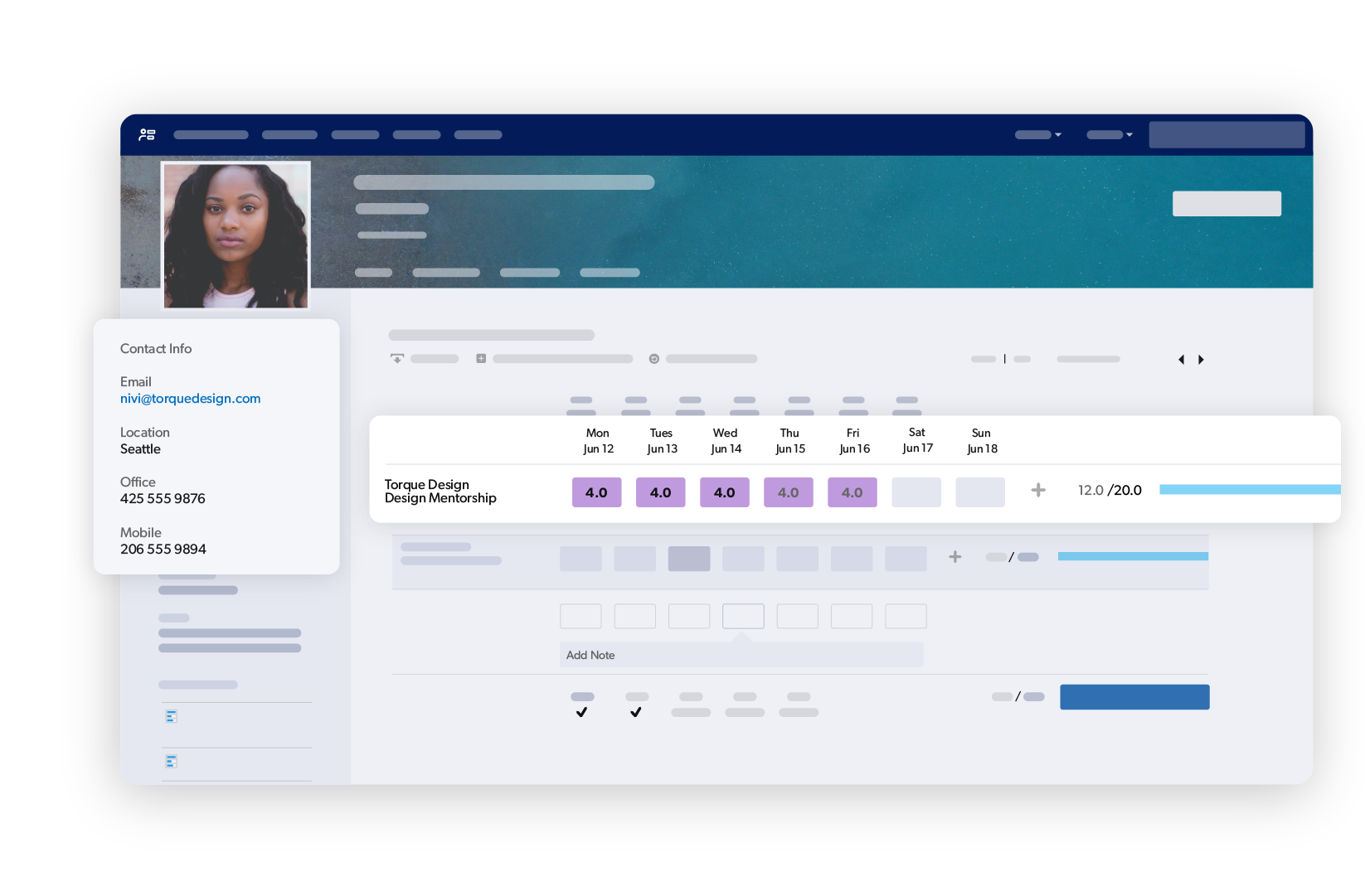 Resource Management time tracking screen