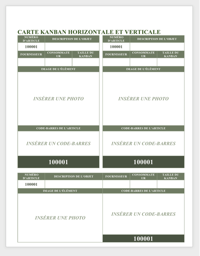 Modèle de carte Kanban HorizAndVert