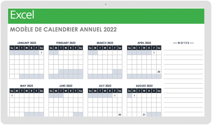 calendrier de 12 mois pour le modèle 2022