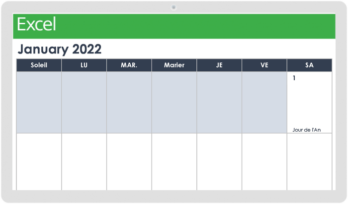 Modèle de portrait de calendrier mensuel imprimable 2022