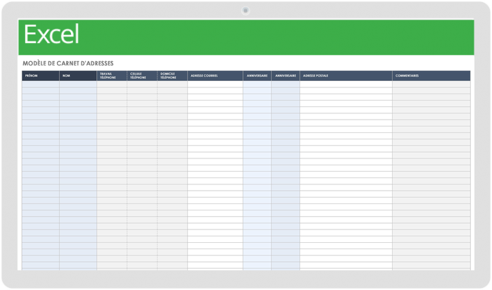 Modèle Excel Du Carnet D Adresses Des Contacts Modèle de