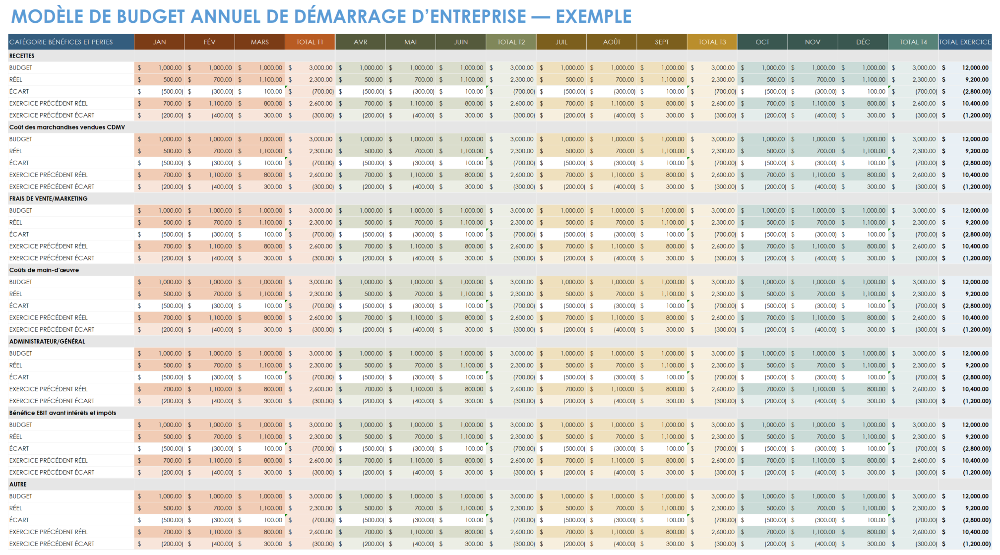 Budget annuel d'une entreprise de démarrage