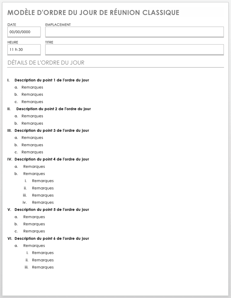 Plus de dix modèles gratuits d’ordre du jour de réunion pour Microsoft