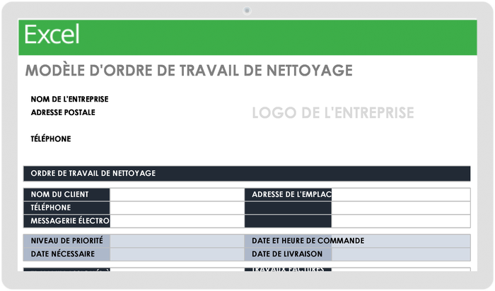 Modèle d'ordre de travail de nettoyage