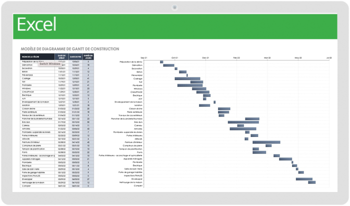 Diagramme de Gantt de construction-17216