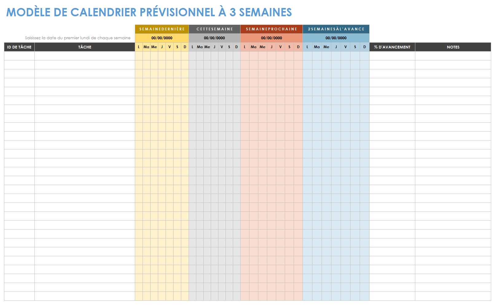 Planification du projet de construction Calendrier prévisionnel de 3 semaines