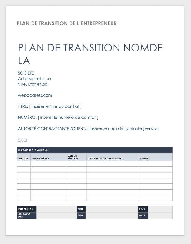 Plan de transition de l'entrepreneur