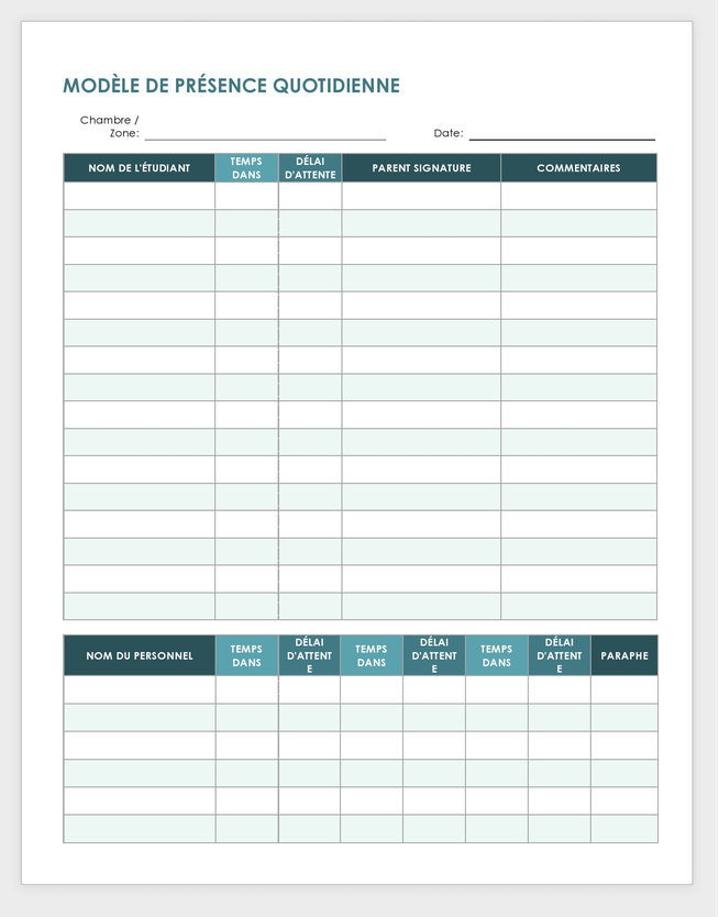 Feuille de présence journalière