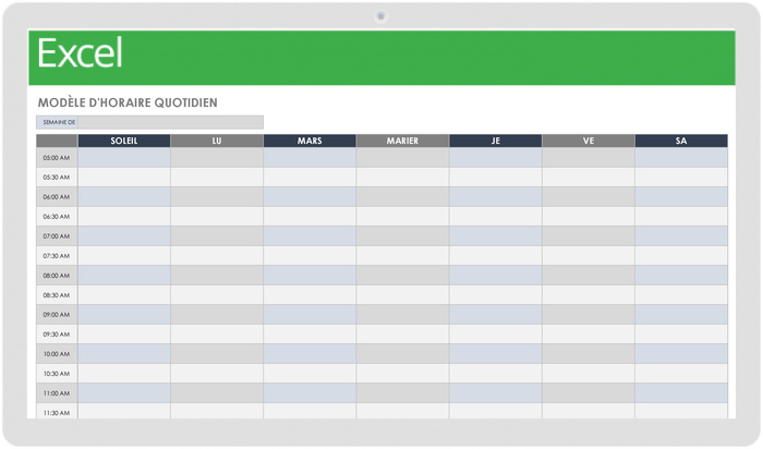 Planning journalier : modèle gratuit sous Excel, PDF