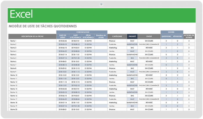 Planning journalier 24 heures – Liste de tâches quotidiennes pour