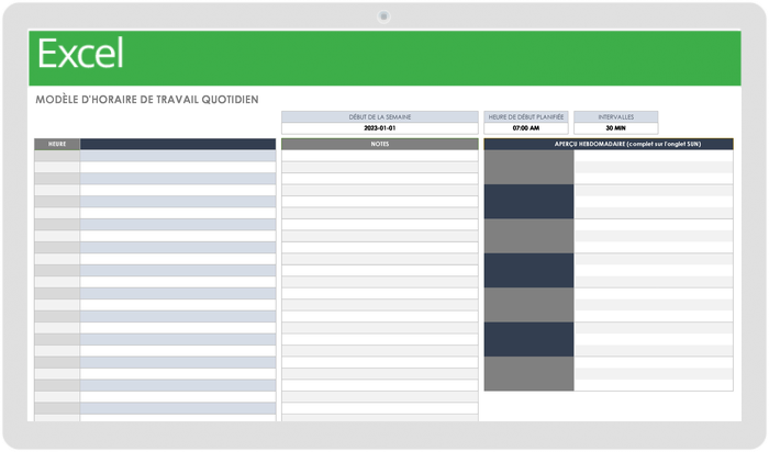 Modèles de plannings de travail quotidien gratuits