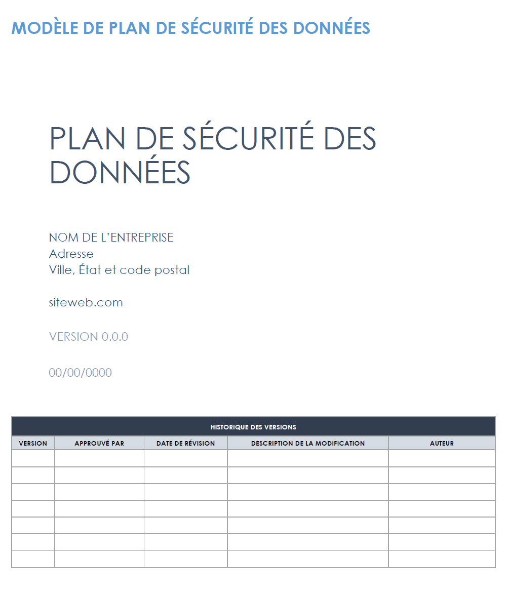  Modèle de plan de sécurité des données