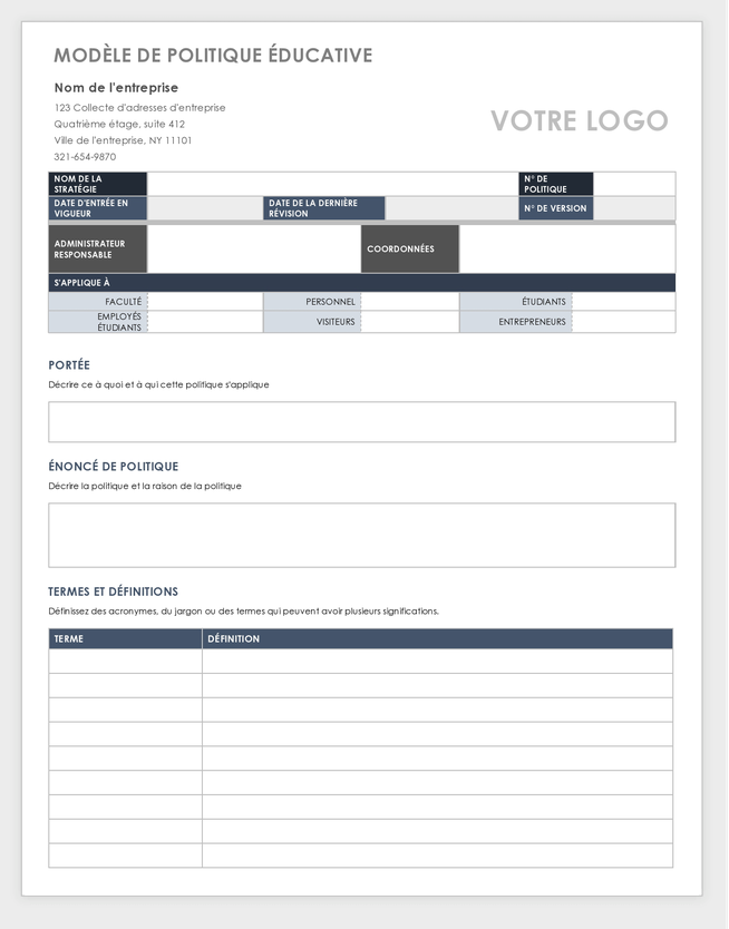 Education Policy Template - French