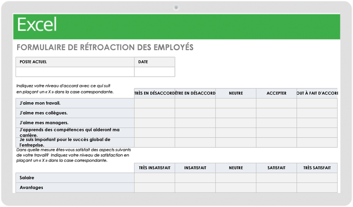 FORMULAIRE DE RÉTROACTION DES EMPLOYÉS