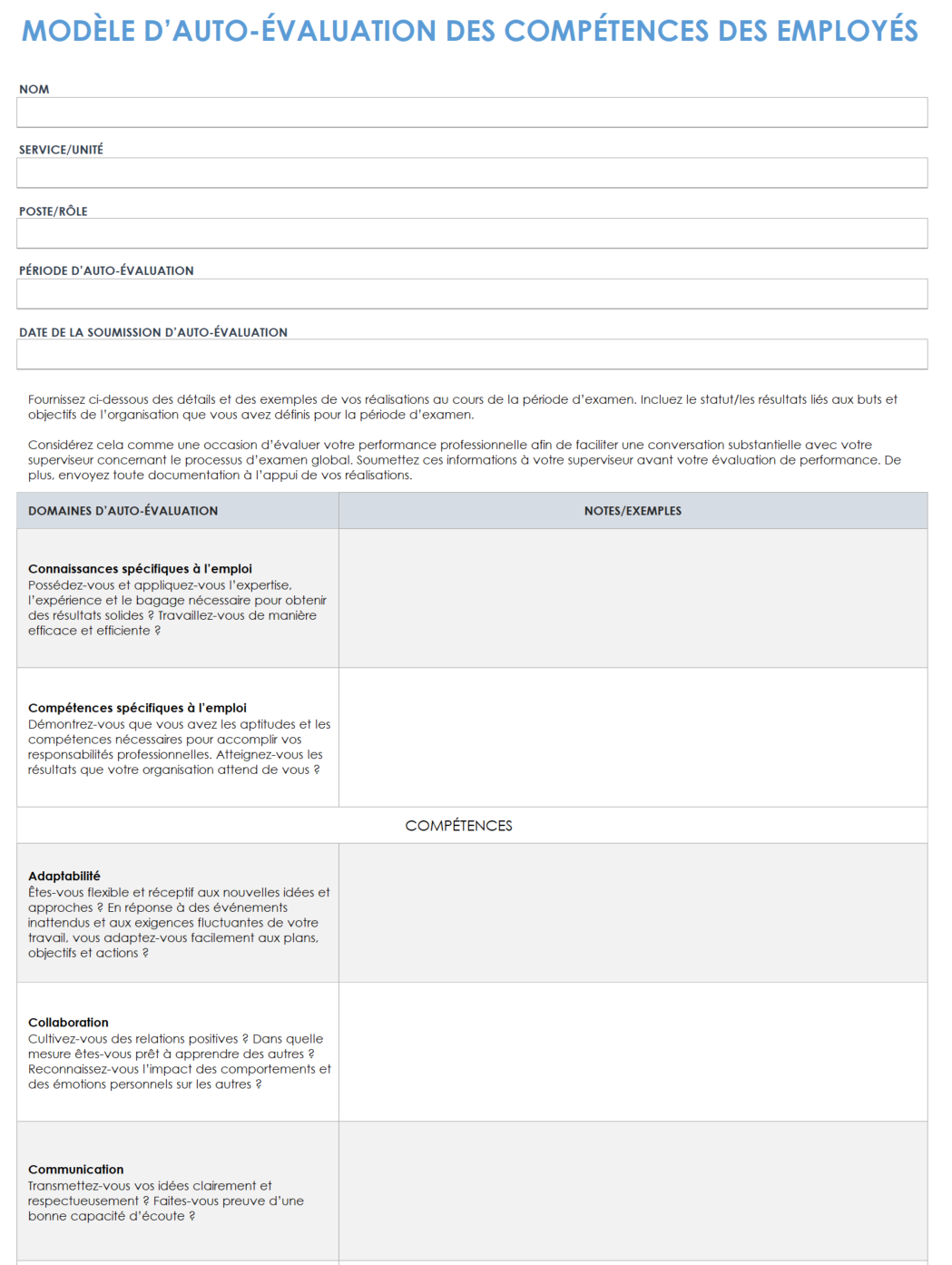 Auto-évaluation des employés