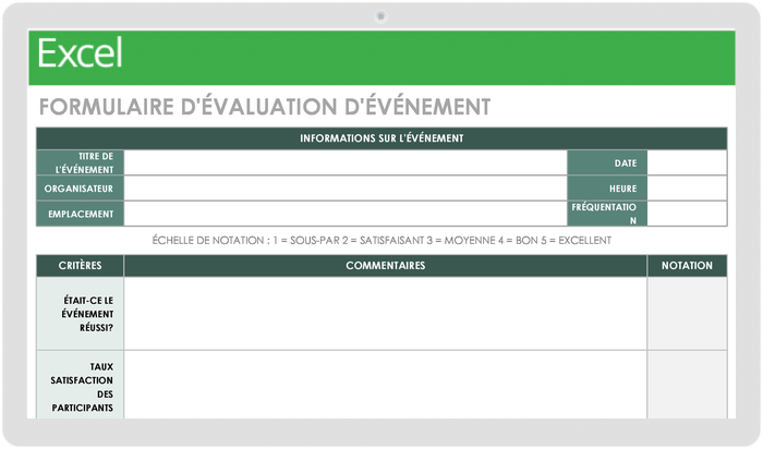 MODÈLE DE FORMULAIRE D'ÉVALUATION D'ÉVÉNEMENT