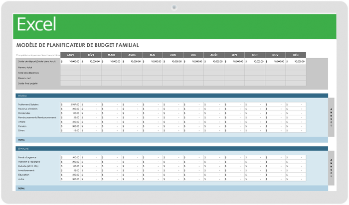 Modèle de planificateur de budget familial