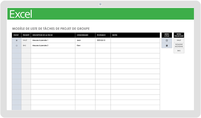 Modèle de liste de tâches de projet de groupe