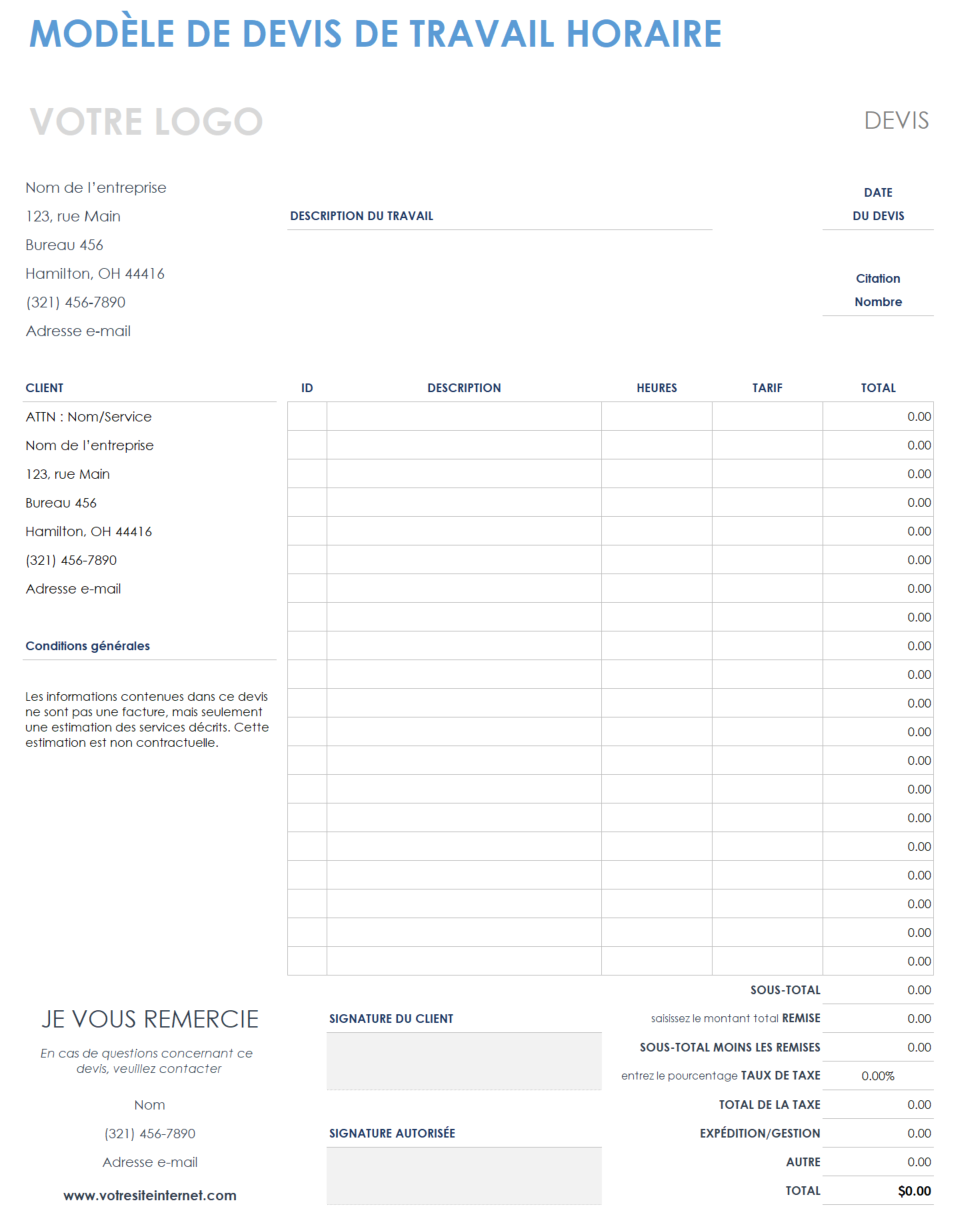 Estimation horaire de travail