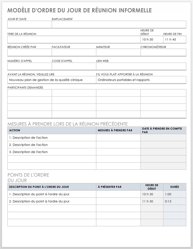 Planificateur d'ordres du jour Carnet d'enregistrement de réunion