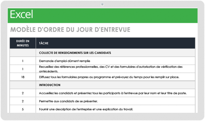  Modèle d'agenda d'entretien