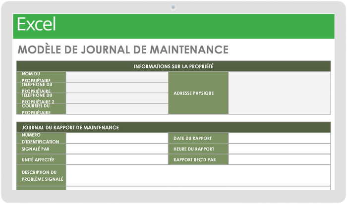 Modèle de journal de maintenance