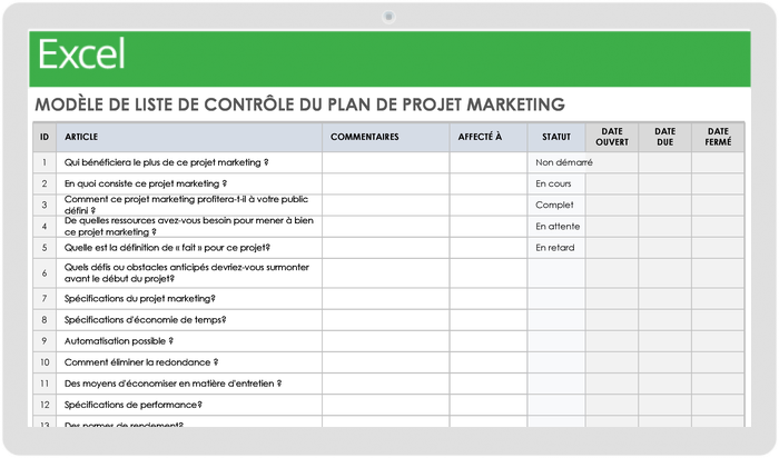 Liste de contrôle du plan de projet marketing