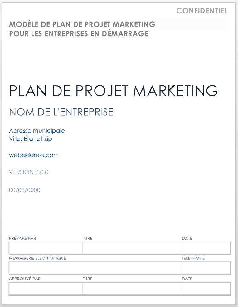 Modèle de plan de projet marketing pour une entreprise en démarrage