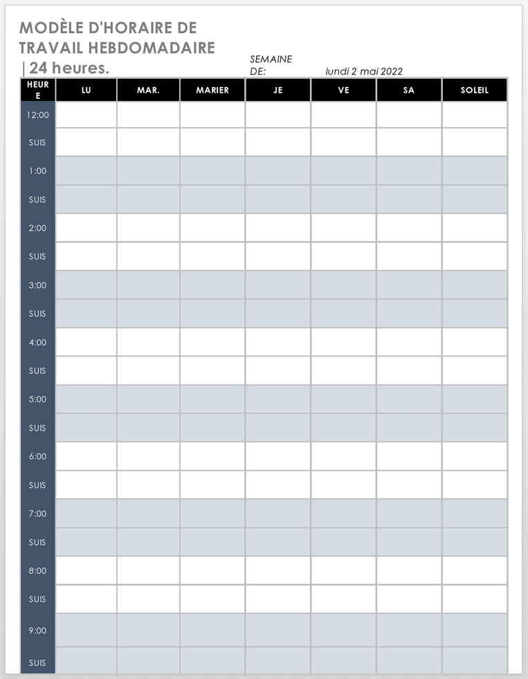 Planning journalier 24 heures – Liste de tâches quotidiennes pour