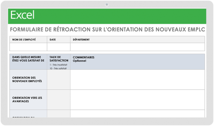 FORMULAIRE DE RÉTROACTION D'ORIENTATION DES NOUVEAUX EMPLOYÉS