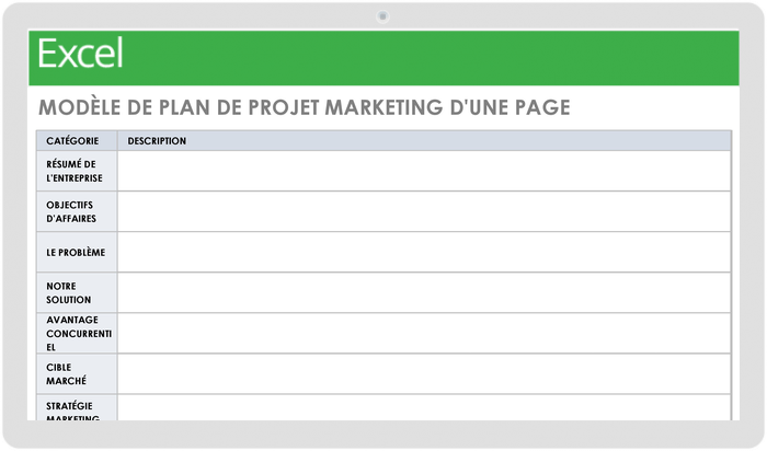 Plan de projet marketing d'une page